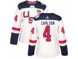 Women Adidas Team USA #4 John Carlson Authentic White Home 2016 World Cup Hockey Jersey