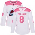 Women's Colorado Avalanche #8 Teemu Selanne Authentic White Pink Fashion NHL Jersey