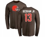 Cleveland Browns #13 Odell Beckham Jr. Brown Name & Number Logo Long Sleeve T-Shirt