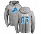 Detroit Lions #87 Levine Toilolo Ash Name & Number Logo Pullover Hoodie
