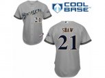 Milwaukee Brewers #21 Travis Shaw Replica Grey Road Cool Base MLB Jers