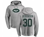 New York Jets #30 Rashard Robinson Ash Name & Number Logo Pullover Hoodie