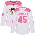 Women Pittsburgh Penguins #45 Josh Archibald Authentic White Pink Fashion NHL Jersey