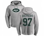 New York Jets #97 Nathan Shepherd Ash Name & Number Logo Pullover Hoodie
