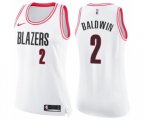 Women's Portland Trail Blazers #2 Wade Baldwin Swingman White Pink Fashion Basketball Jersey