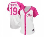 Women's Cincinnati Reds #19 Joey Votto Replica White Pink Splash Fashion Baseball Jersey