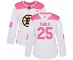 Women Boston Bruins #25 Brandon Carlo Authentic White Pink Fashion Hockey Jersey