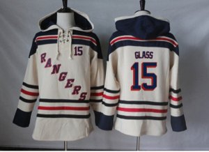 New York Rangers #15 Tanner Glass Cream Sawyer Hooded Sweatshirt Stitched NHL Jersey