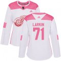 Women's Detroit Red Wings #71 Dylan Larkin Authentic White Pink Fashion NHL Jersey