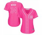 Women's Chicago Cubs #34 Kerry Wood Authentic Pink Fashion Baseball Jersey