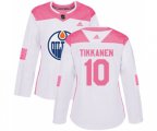 Women Edmonton Oilers #10 Esa Tikkanen Authentic White Pink Fashion NHL Jersey