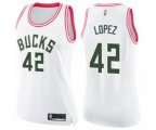 Women's Milwaukee Bucks #42 Robin Lopez Swingman White Pink Fashion Basketball Jersey