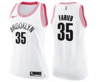 Women's Brooklyn Nets #35 Kenneth Faried Swingman White Pink Fashion Basketball Jersey