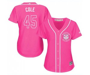 Women\'s Houston Astros #45 Gerrit Cole Authentic Pink Fashion Cool Base Baseball Jersey