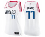 Women's Dallas Mavericks #77 Luka Doncic Swingman White Pink Fashion Basketball Jersey