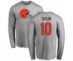 Cleveland Browns #10 Taywan Taylor Ash Name & Number Logo Long Sleeve T-Shirt