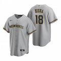 Nike Milwaukee Brewers #18 Keston Hiura Gray Road Stitched Baseball Jersey