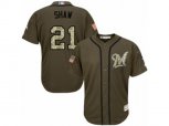 Milwaukee Brewers #21 Travis Shaw Replica Green Salute to Service MLB Jersey