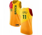 Milwaukee Bucks #11 Brook Lopez Authentic Yellow NBA Jersey - City Edition