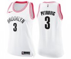Women's Brooklyn Nets #3 Drazen Petrovic Swingman White Pink Fashion Basketball Jersey