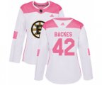 Women Boston Bruins #42 David Backes Authentic White Pink Fashion Hockey Jersey