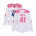 Women Edmonton Oilers #41 Mike Smith Authentic White Pink Fashion Hockey Jersey