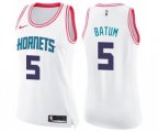 Women's Charlotte Hornets #5 Nicolas Batum Swingman White Pink Fashion Basketball Jersey