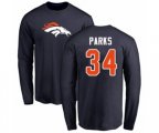 Denver Broncos #34 Will Parks Navy Blue Name & Number Logo Long Sleeve T-Shirt
