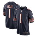 Chicago Bears #1 Justin Fields Navy 2021 NFL Draft First Round Pick Game Jersey