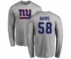 New York Giants #58 Tae Davis Ash Name & Number Logo Long Sleeve T-Shirt