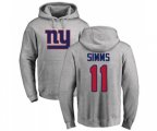 New York Giants #11 Phil Simms Ash Name & Number Logo Pullover Hoodie