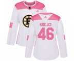 Women Boston Bruins #46 David Krejci Authentic White Pink Fashion Hockey Jersey