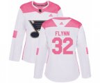 Women Adidas St. Louis Blues #32 Brian Flynn Authentic White Pink Fashion NHL Jersey