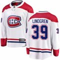 Montreal Canadiens #39 Charlie Lindgren Authentic White Away Fanatics Branded Breakaway NHL Jersey