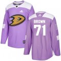 Anaheim Ducks #71 J.T. Brown Authentic Purple Fights Cancer Practice NHL Jersey