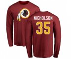 Washington Redskins #35 Montae Nicholson Maroon Name & Number Logo Long Sleeve T-Shirt