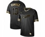 Cleveland Indians #13 Hanley Ramirez Authentic Black Gold Fashion Baseball Jersey