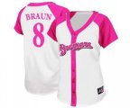 Women's Milwaukee Brewers #8 Ryan Braun Replica White Pink Splash Fashion Baseball Jersey