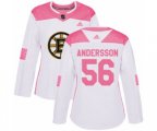 Women Adidas Boston Bruins #56 Axel Andersson Authentic White Pink Fashion NHL Jersey