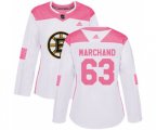 Women Boston Bruins #63 Brad Marchand Authentic White Pink Fashion Hockey Jersey