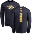 Nashville Predators #7 Yannick Weber Navy Blue Backer Long Sleeve T-Shirt