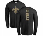 New Orleans Saints #51 Sam Mills Black Backer Long Sleeve T-Shirt