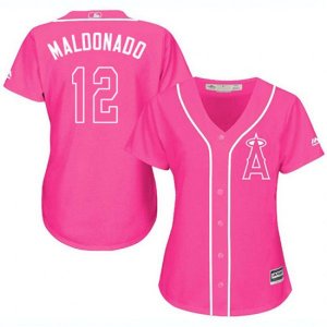 Women\'s Los Angeles Angels of Anaheim #12 Martin Maldonado Replica Pink Fashion MLB Jersey