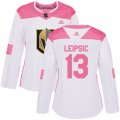Women Vegas Golden Knights #13 Brendan Leipsic Authentic White Pink Fashion NHL Jersey