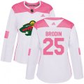 Women's Minnesota Wild #25 Jonas Brodin Authentic White Pink Fashion NHL Jersey