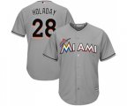 Miami Marlins #28 Bryan Holaday Replica Grey Road Cool Base Baseball Jersey
