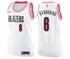 Women's Portland Trail Blazers #6 Nik Stauskas Swingman White Pink Fashion Basketball Jersey