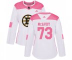 Women Adidas Boston Bruins #73 Charlie McAvoy Authentic White Pink Fashion NHL Jersey