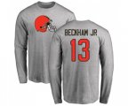 Cleveland Browns #13 Odell Beckham Jr. Ash Name & Number Logo Long Sleeve T-Shirt
