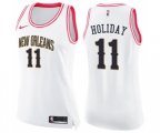 Women's New Orleans Pelicans #11 Jrue Holiday Swingman White Pink Fashion Basketball Jersey